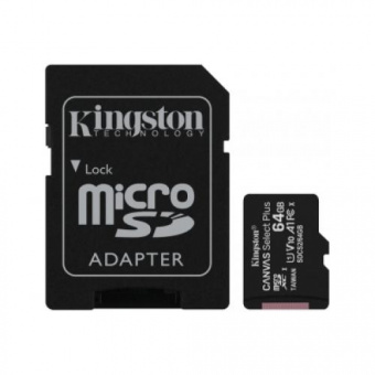 Карта памяти micro SDHC' 64GB Kingston Canvas Select Plus Class10 с ад SD(100Mb/s)