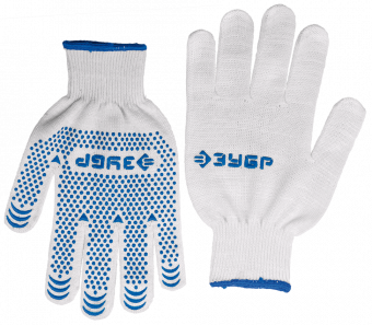 Перчатки трикотажные ЗУБР "ТОЧКА+" 13 класс, х/б, L-XL (ШК15)